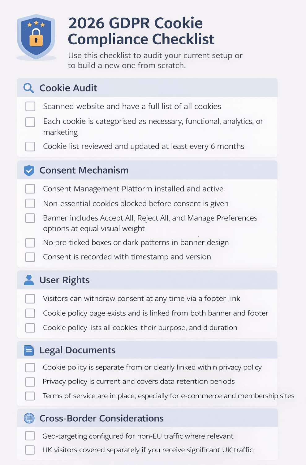Cookie Consent and GDPR: Make Your Website Compliant in 2026 GDPR Cookie Compliance Printable Checklist