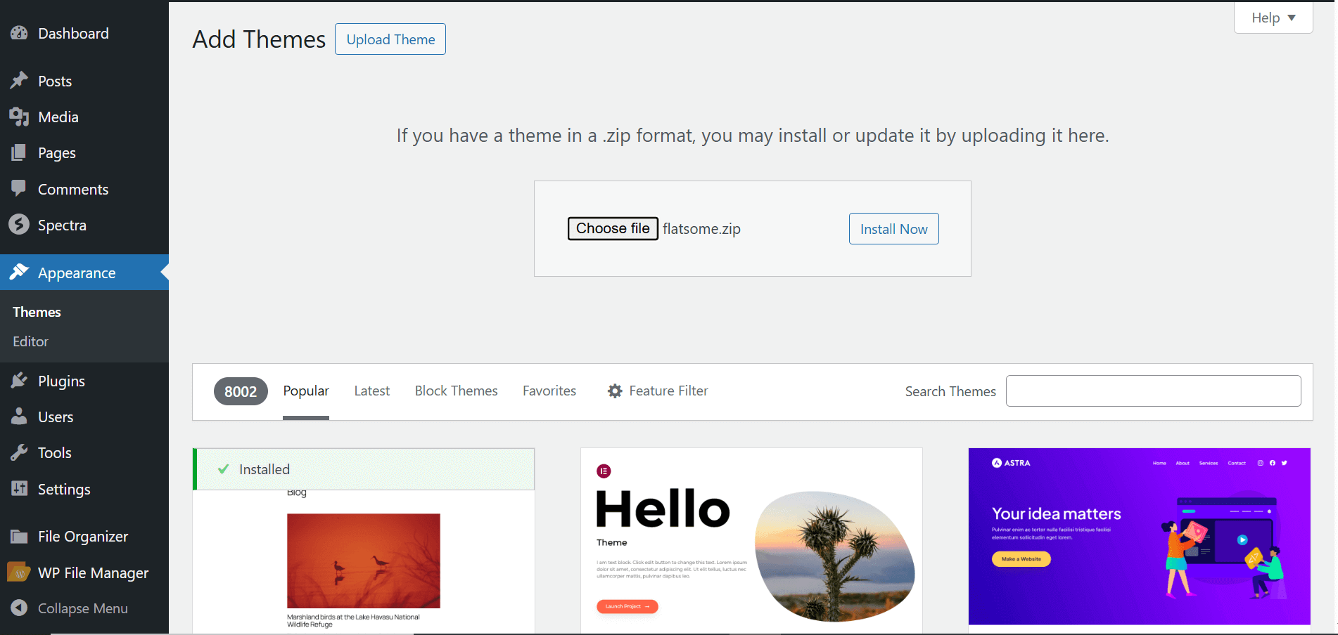 Uploading WordPress Theme