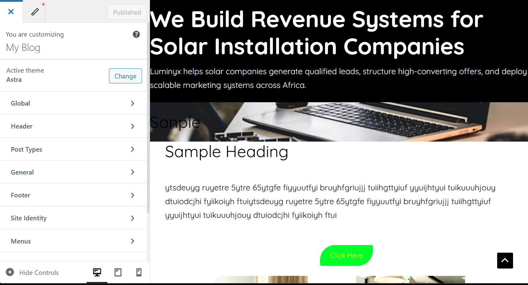 WordPress Customizer Page