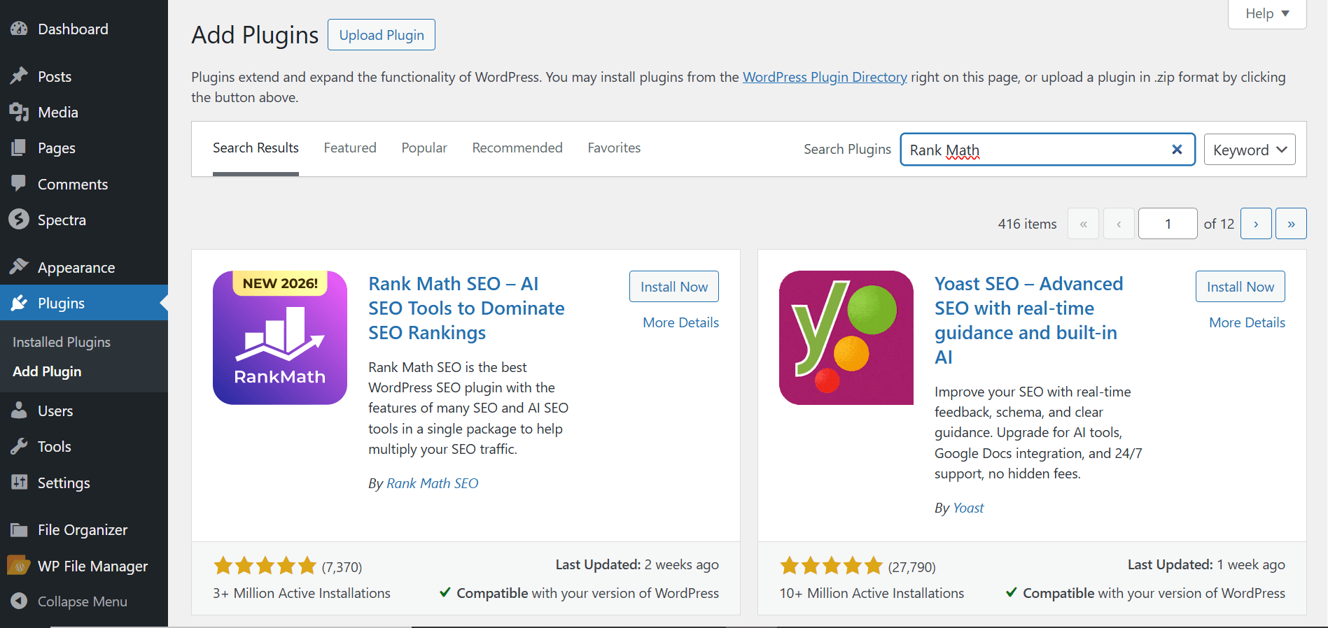 WordPress Plug-In Directory With Rank Math Search Listed