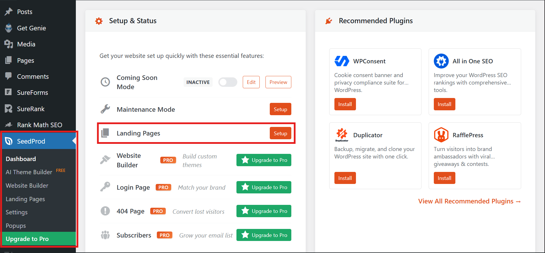 WordPress SeedPro Dashboard