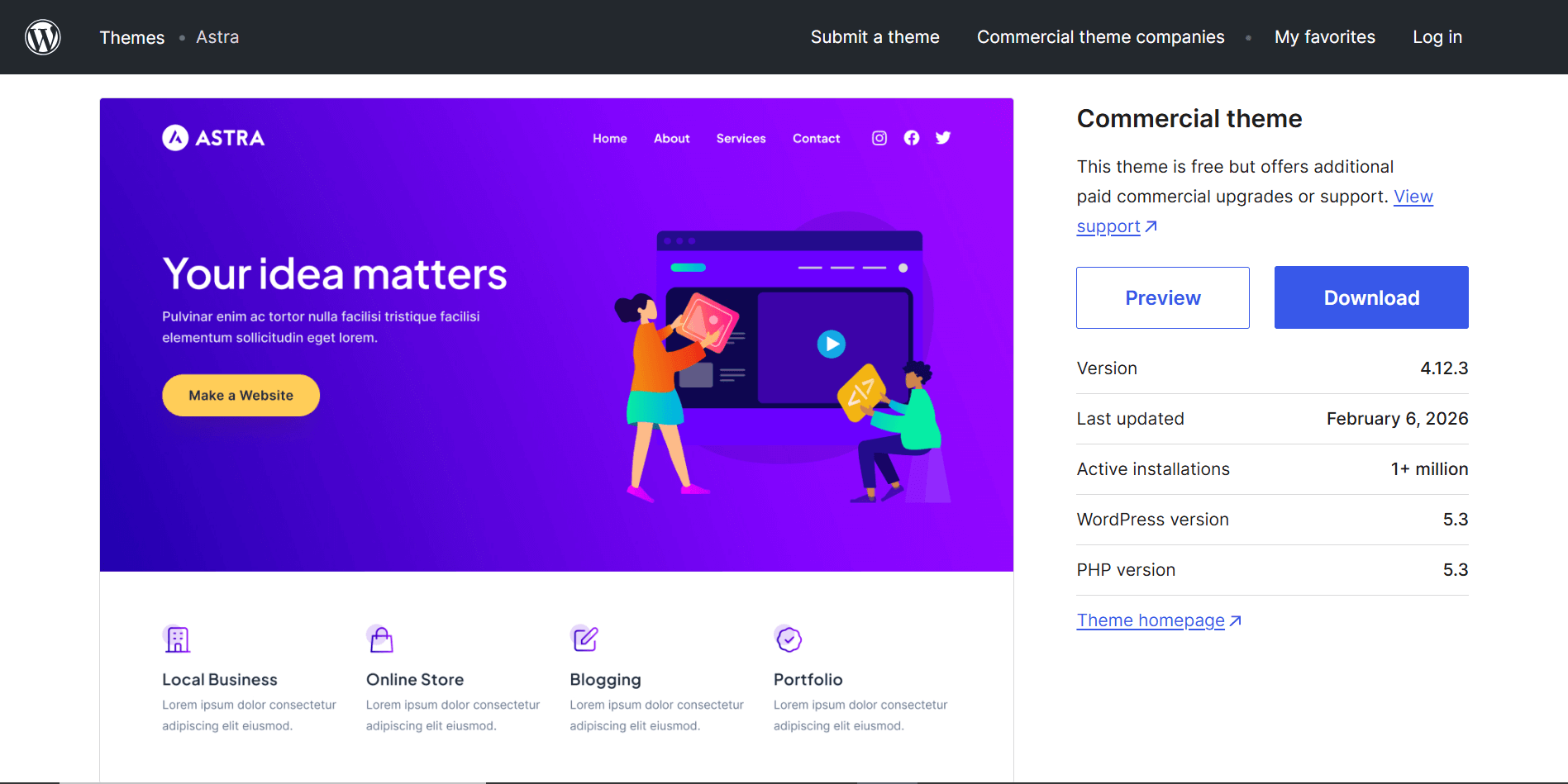 WordPress.org Astra Theme Details