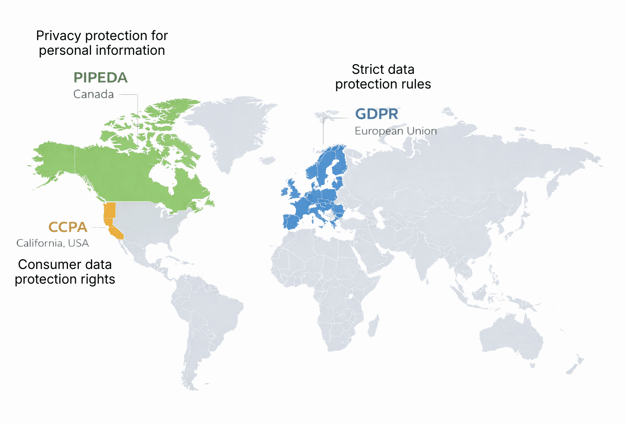 Privacy Policy for Websites: What You Need and How to Create One World Map Graphic With Three Highlighted Regions