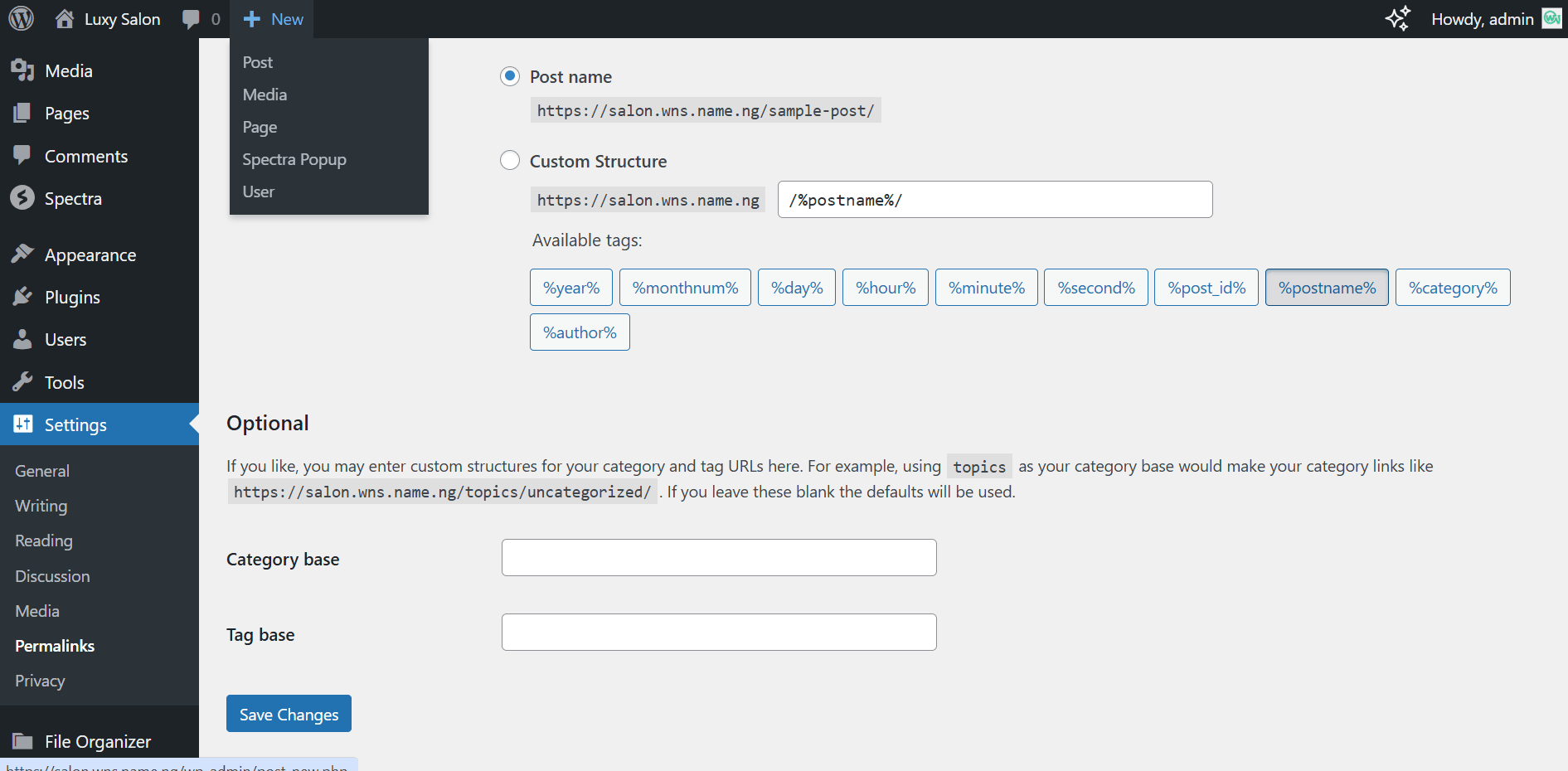 WordPress New DropDown Menu
