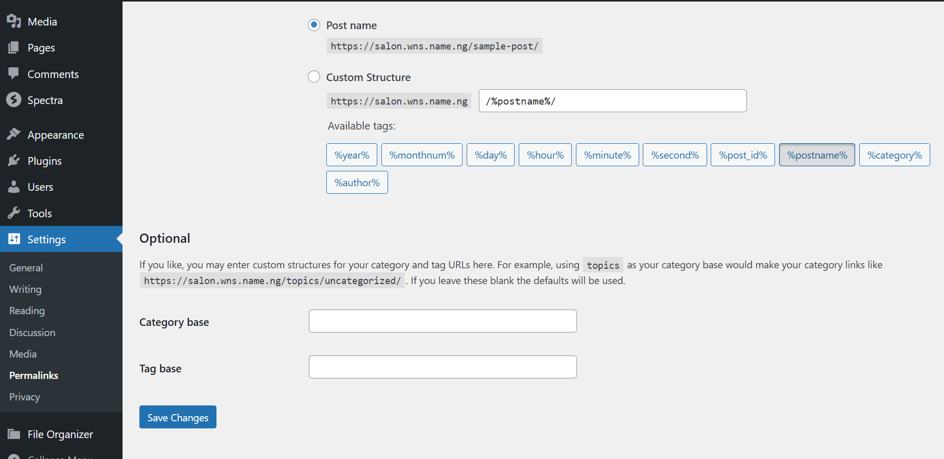WordPress Permalink Page