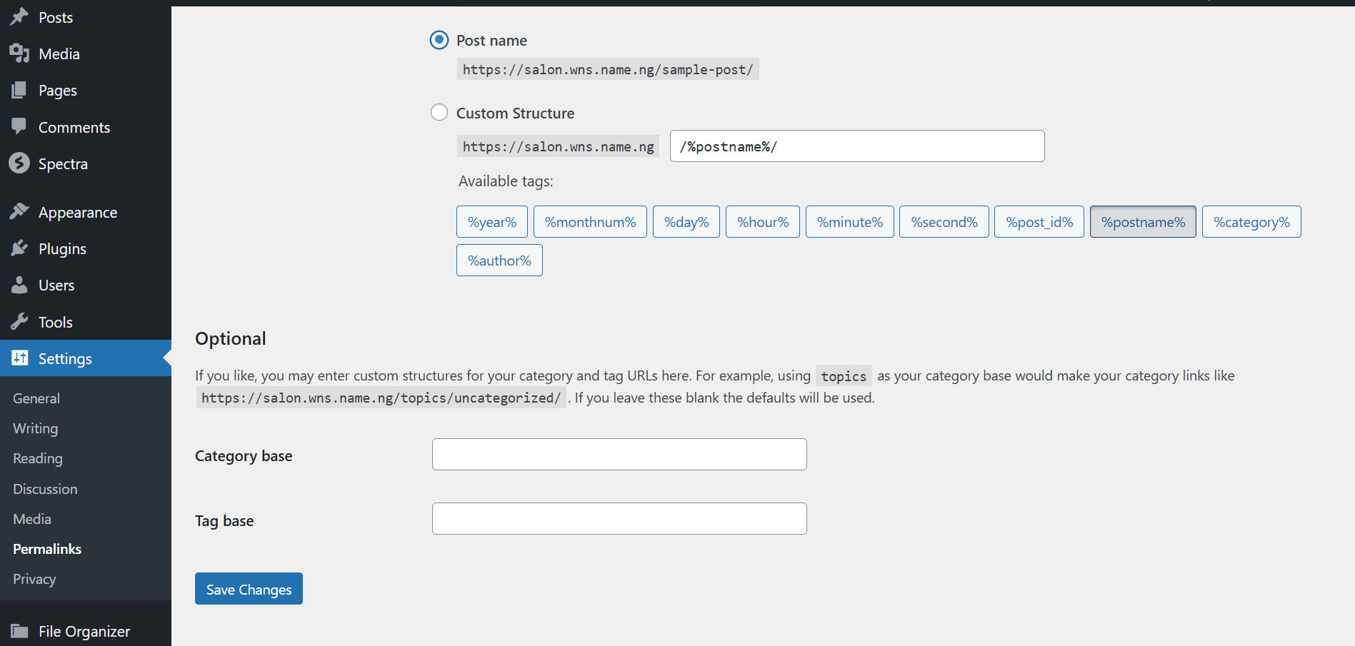 WordPress Permalink Settings Page