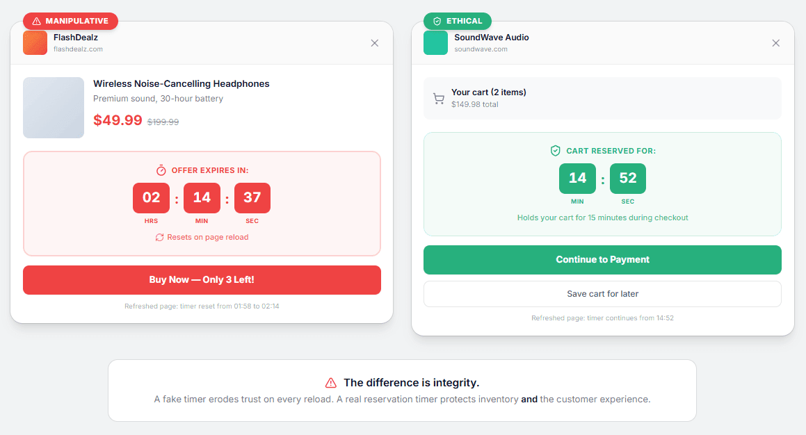 Urgency and Scarcity: Ethical Ways to Encourage Action Manipulative vs Ethical Timer