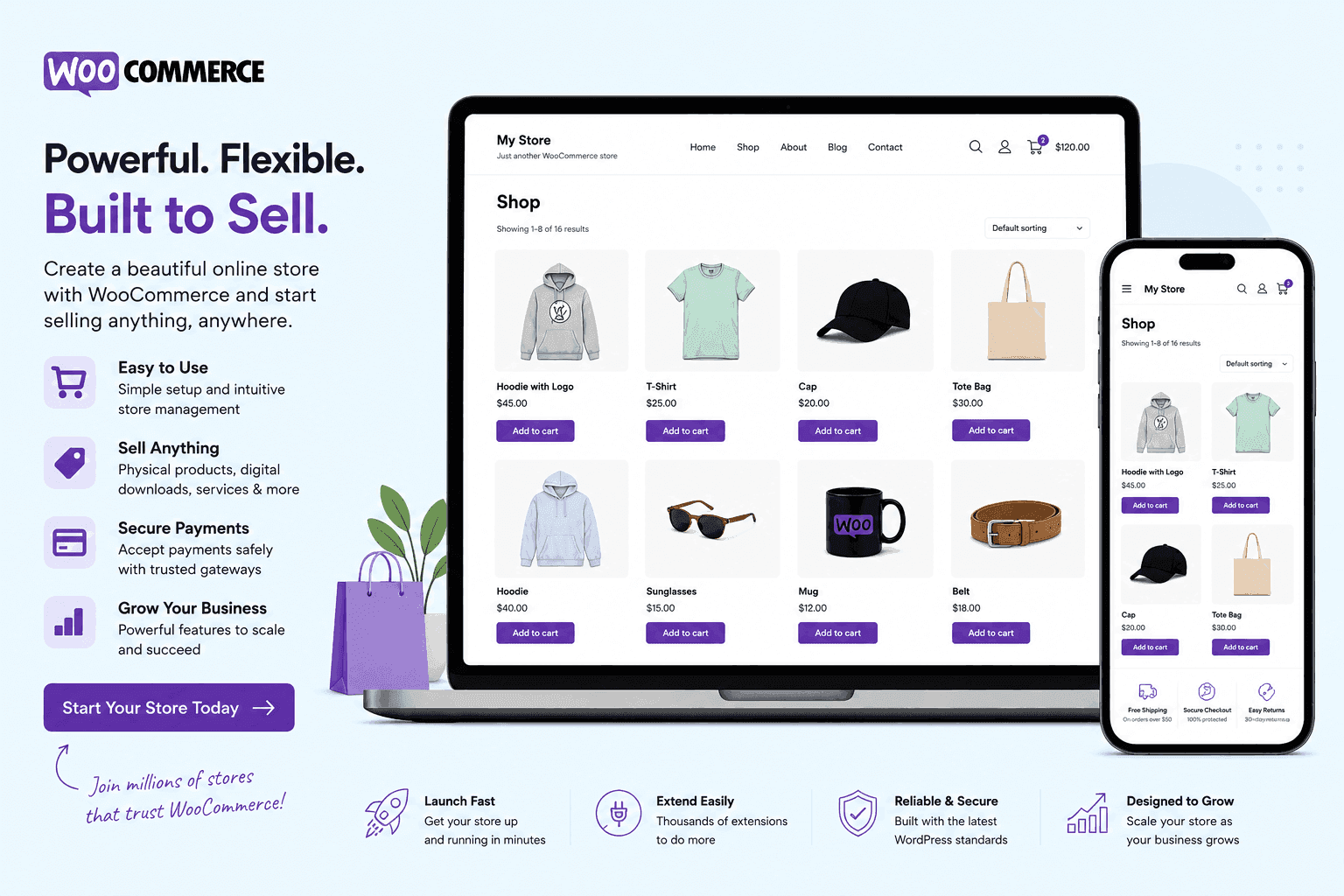 WooCommerce Setup Guide: Build Your Online Store Step by Step woocommerce storefront on desktop and mobile, with product grid visible