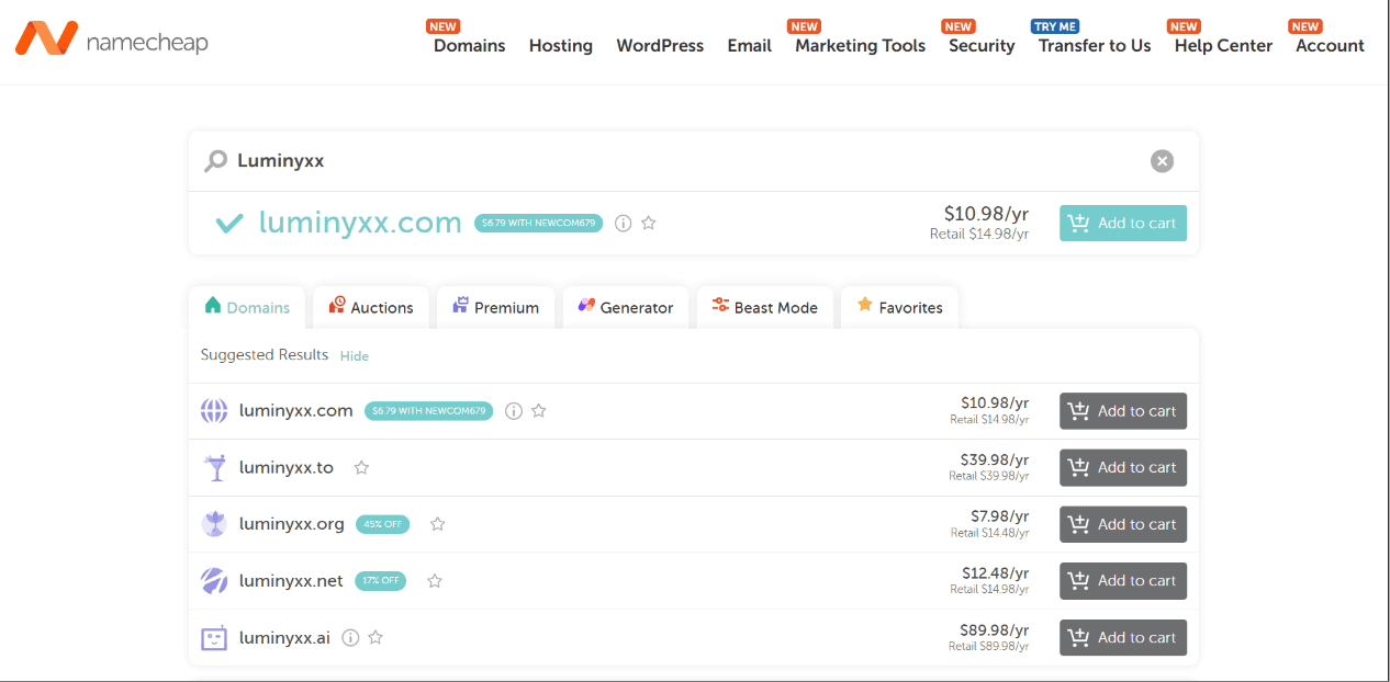 domain search tool result
