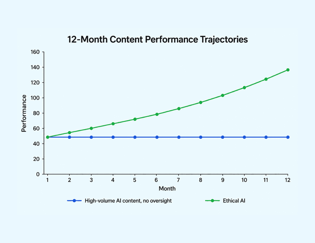 simple line graph showing two trajectories over 12 months