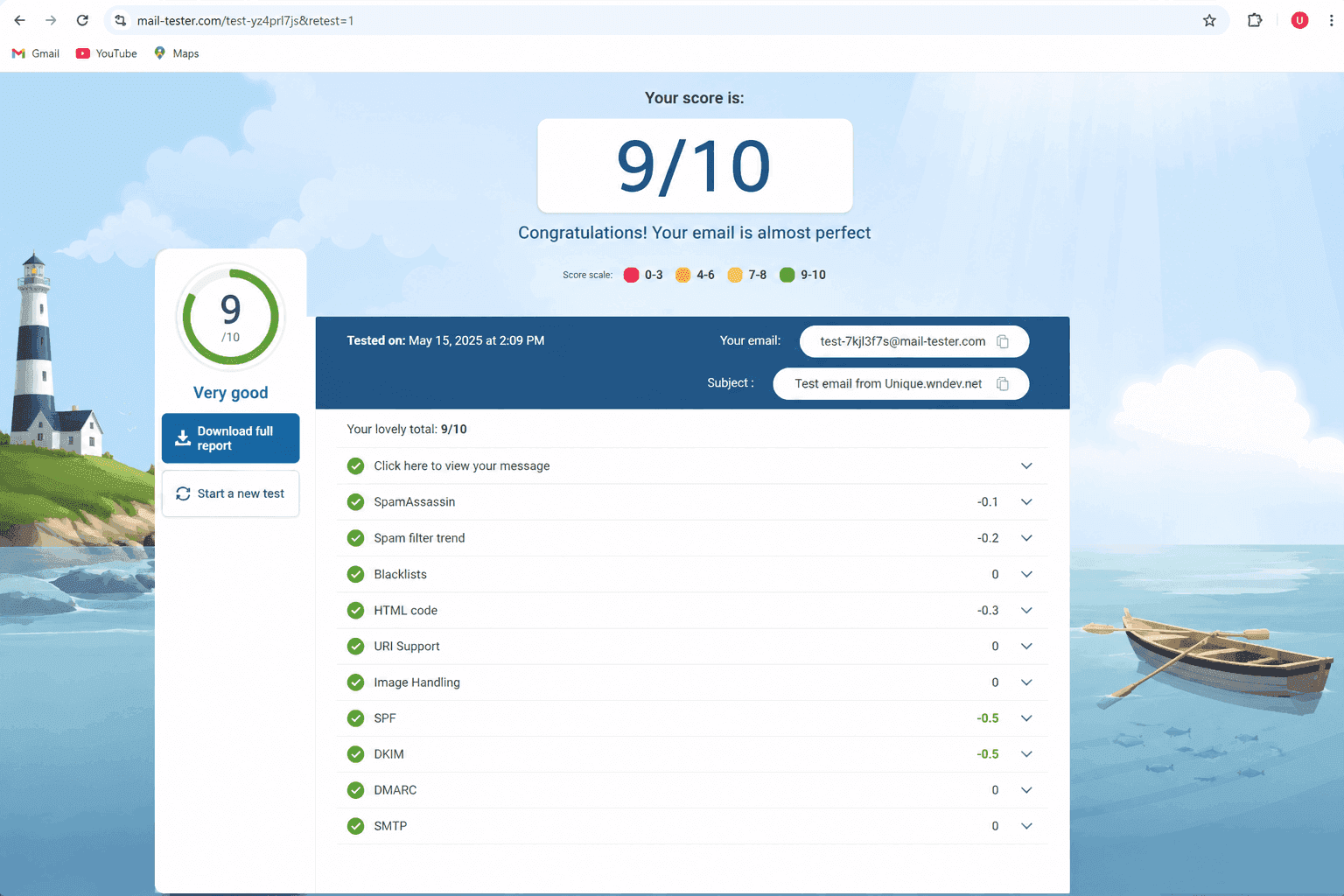 Email Deliverability: Make Sure Your Emails Reach the Inbox mail tester email deliverability report with spf and dkim checks