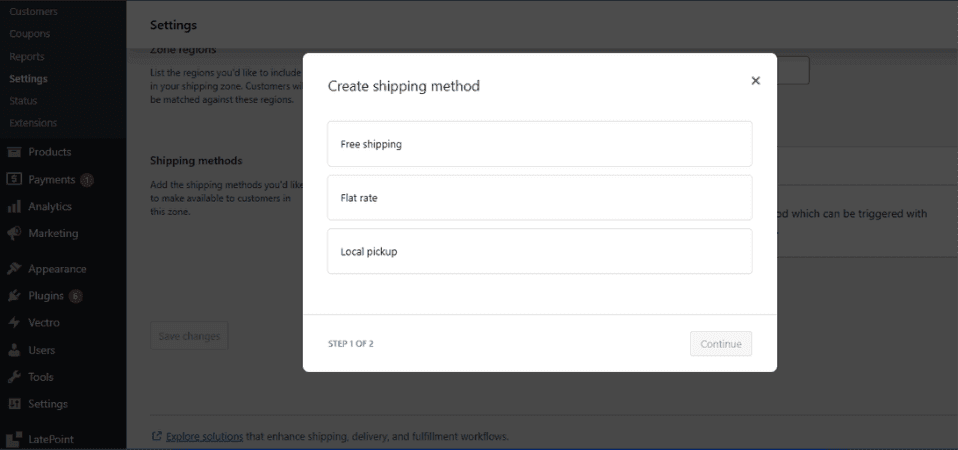woocommerce add shipping method dropdown with default shipping options