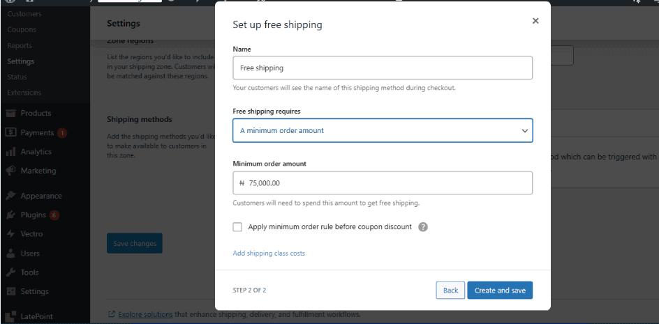 woocommerce free shipping setup using minimum order amount