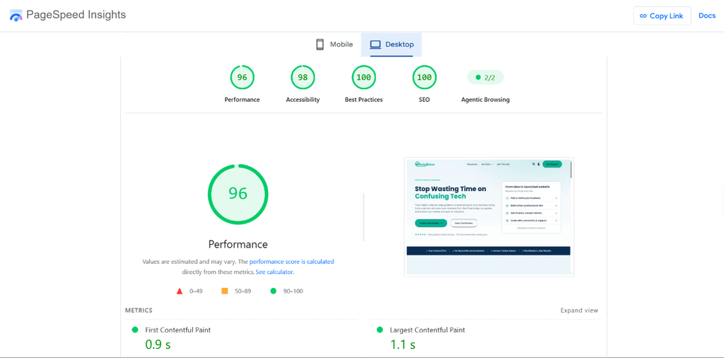 Home pagespeeds high website performance